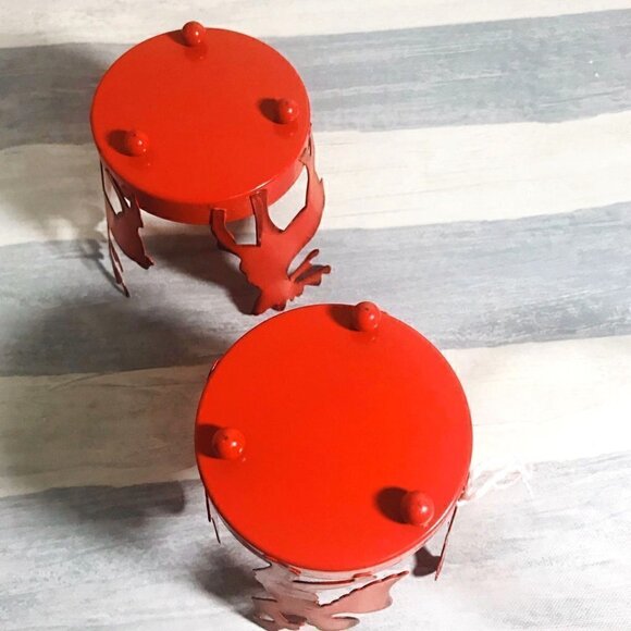 Vintage Red Metal Reindeer & Angel Glass Candle Holder Set Holiday Décor - Picture 4 of 6